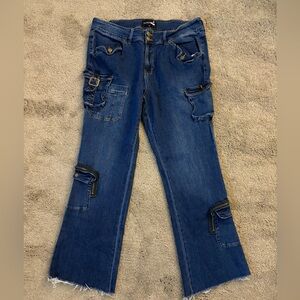 Fashion Nova Blue Denim Cargo Jeans